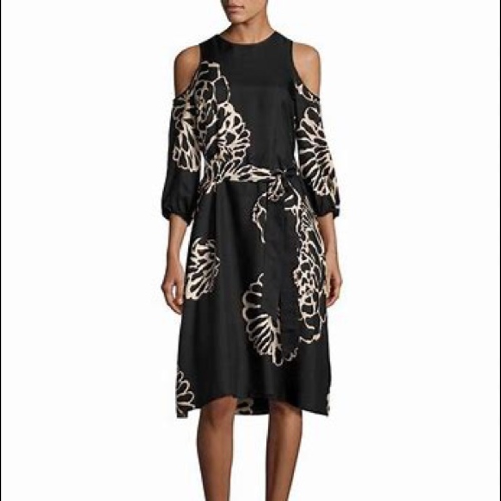 Tibi Orla Bloom cold shoulder dress 100% silk size 4